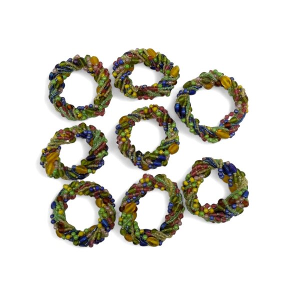 XOCHI Beaded Napkin Ring Set 8-Piece Multicolored Table Decor - Picture 1 of 7